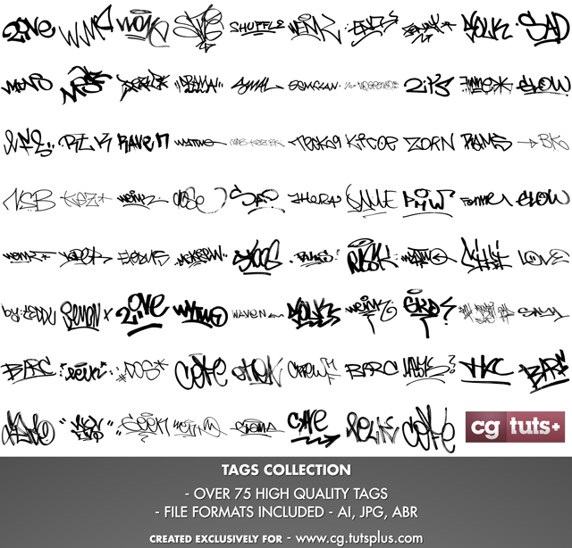 Graffiti Tag Textures Pack in .jpg, .ai, .abr formats