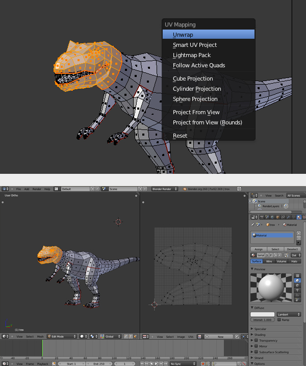 Modeling, UVmapping And Texturing A Low Poly T-Rex In Blender